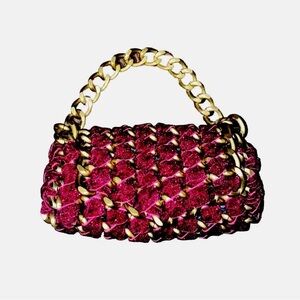 TAMBONITA PURSE CLUTCH BRAIDED CURB GOLD CHAIN-Sz 8"x4"